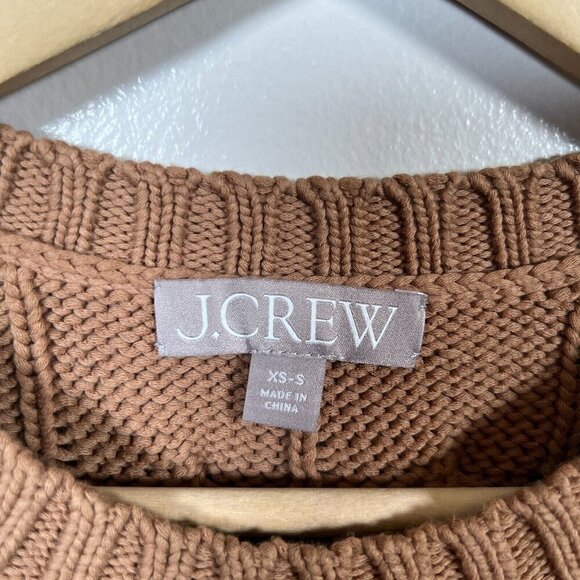 J. Crew Cotton Cable-knit Side-slit Crewneck Sweater Size XS Small Brown Cozy - Picture 4 of 11
